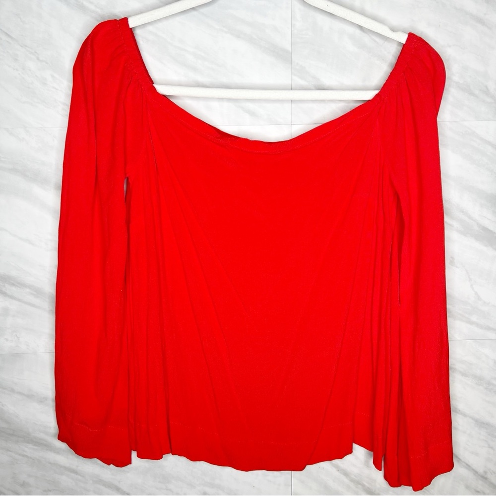 Rachel Roy Red Blouse Bell Sleeve Medium